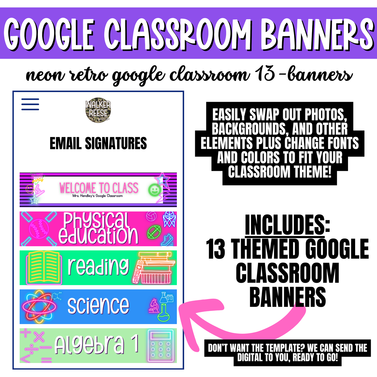 Neon Retro Google Classroom Banner Set