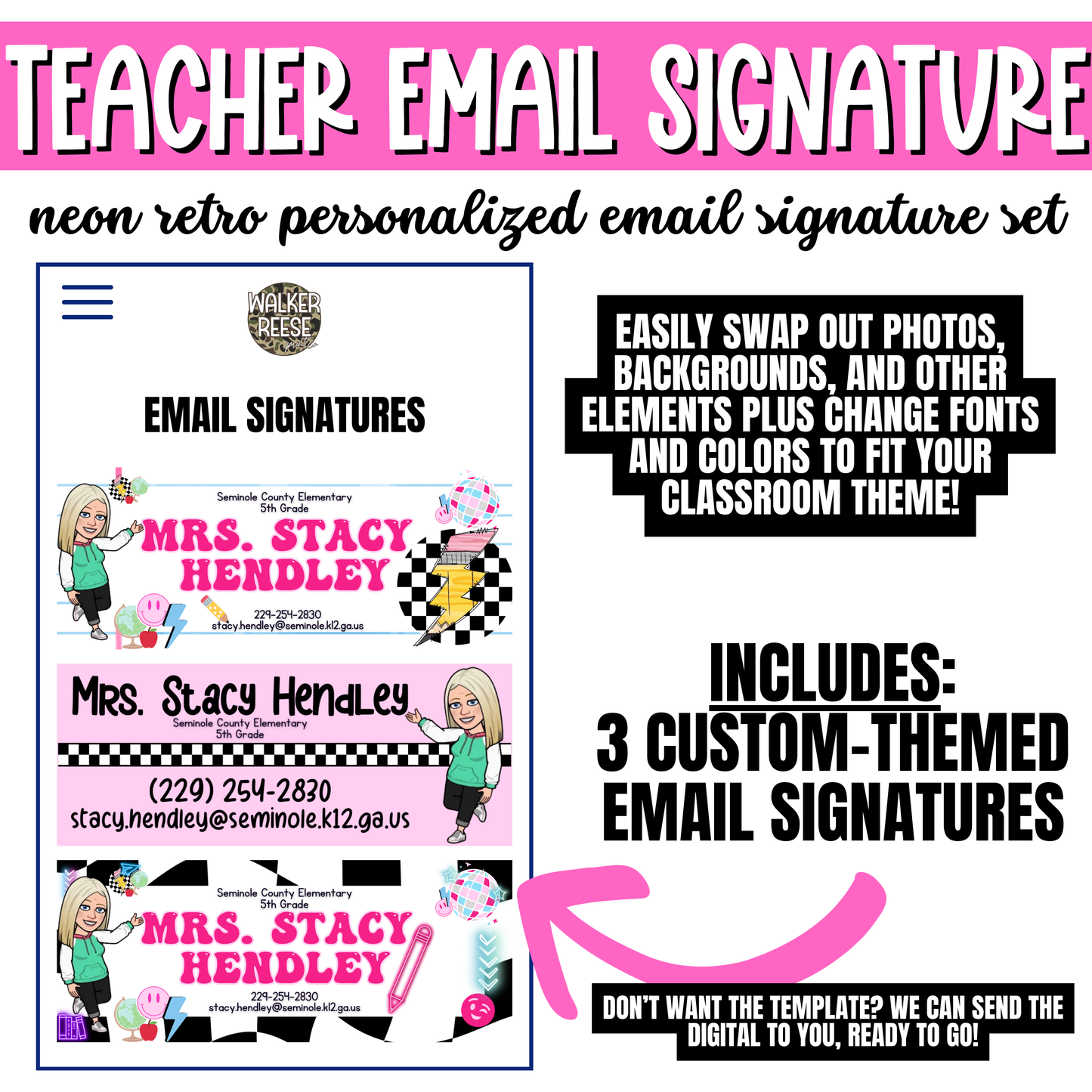 Neon Retro Personalized Email Signature Set